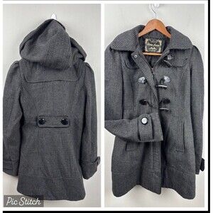 Guess Black Wool Blend Coat Women's Long Sleeve Button Small Peacoat Jacket